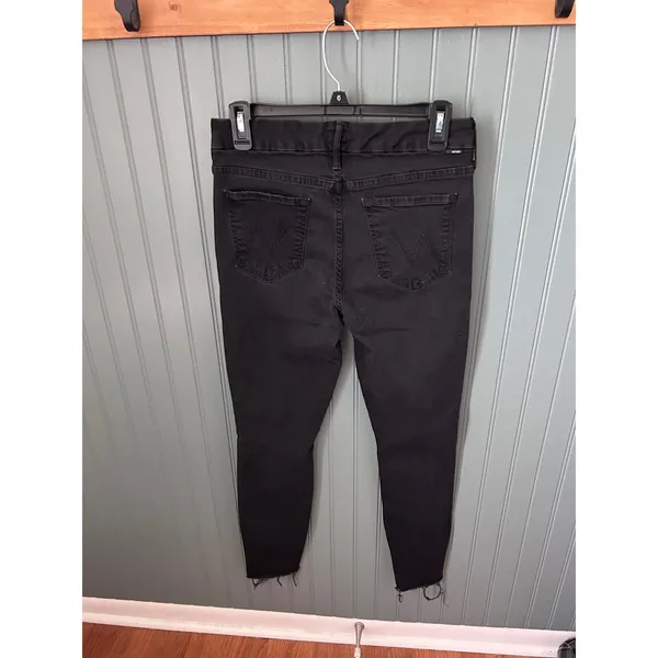 Mother Denim Black Distressed High Rise‎ Skinny Jeans Raw Hem Size 29 - Image 4