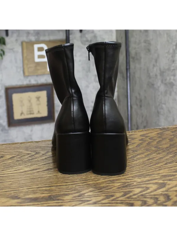 A New Day Womens Faux Leather Block Heel Booties Boots Black 9M - Image 4