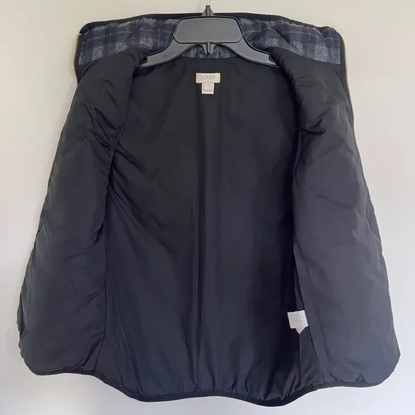 J.Crew Excursion Quilted Puffer Vest Gray Black Plaid Down Fill‎ E4823 Womens S - Image 8