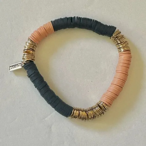 Canvas blue gold tone and peach stretchy clay disc bracelet - Image 5
