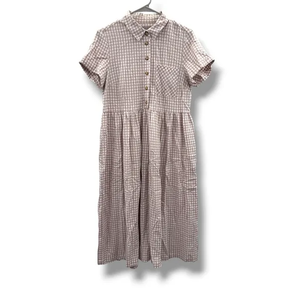 Urban‎ Outfitters Laila Seersucker Midi Dress Womens M Pink Gingham Cottagecore - Image 2