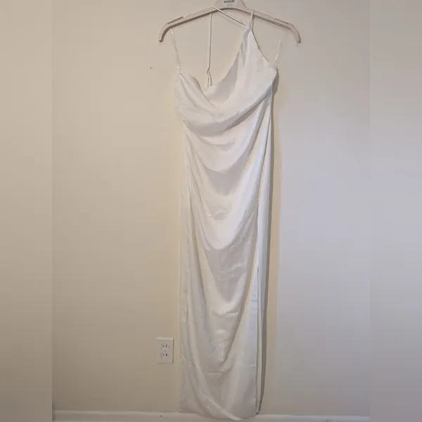 NWT Nookie Sz M Ivory Gypsy One Shoulder Side Slit Backless Evening Gown Bridal - Image 3