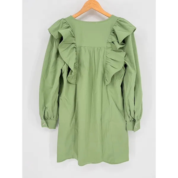 Entro Porch Swing Sips Mini Dress Pear Green Ruffle Button Front Small‎ NWT - Image 5