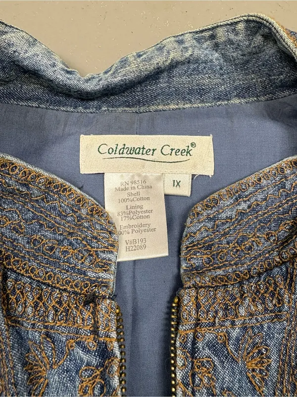 Cold Water Creek Vintage Grandma Core Denim embroidered Jean Vest Women’s 1X - Image 3