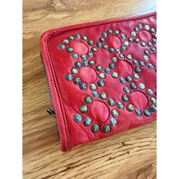 Rustic Red‎ Leather Studded Zip Around Continental Wallet Large Boho Festival - Image 3