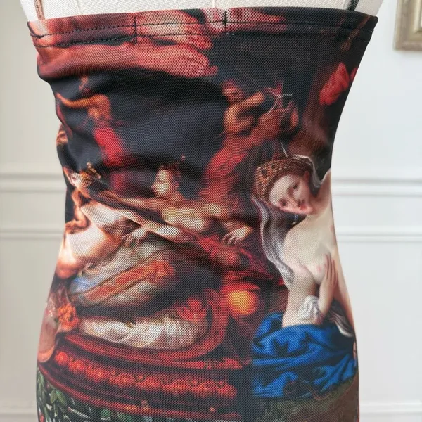 Pretty Little Thing Mesh Bodycon Ruched Mini Dress Renaissance Artwork Print 4 - Image 6