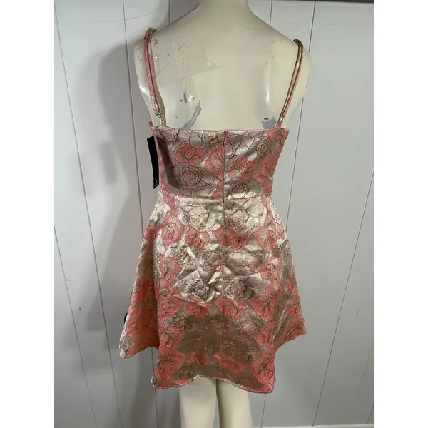 Lulus Quick to Love Pink Floral Jacquard Tie-Front Dress With Pockets Size L NWT - Image 5