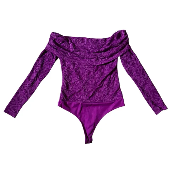 NEW AFRM Nia Off Shoulder Purple Lace Bodysuit - Image 2