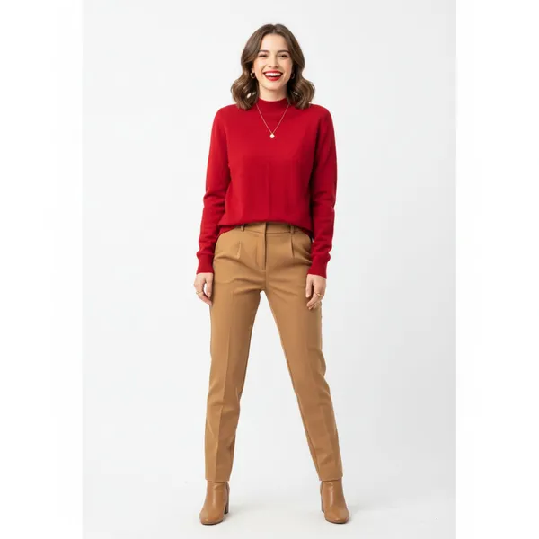 Prive 100% Cashmere Red Long Sleeve Mock Turtleneck Sweater L - Image 5