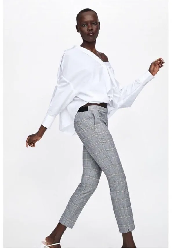 Zara Plaid Ankle Pants in Gray Size Large - Image 2
