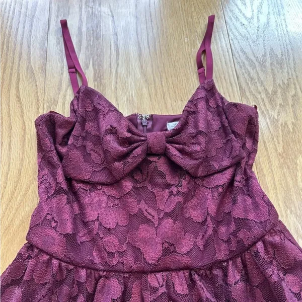 NWT American Rag Dress Medium Burgundy Sparkle Bow Lace Y2K Mini Party‎ Cocktail - Image 5