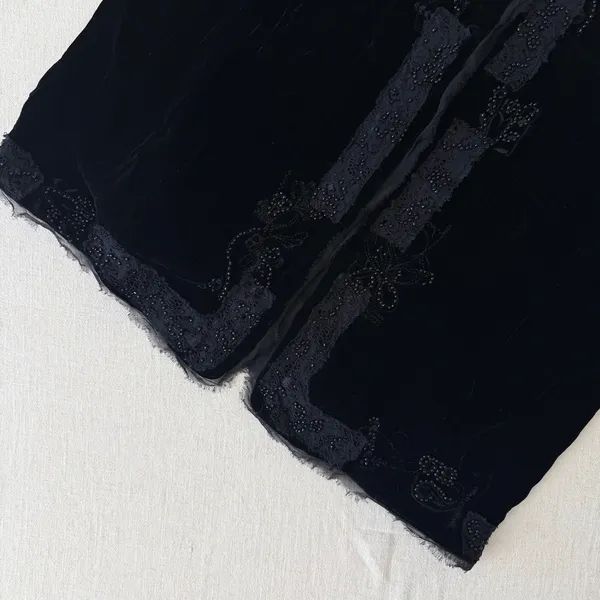 Chicos Black Silk Blend Velvet Beaded Lace Jacket Mandarin Collar Size 2‎ - Image 9