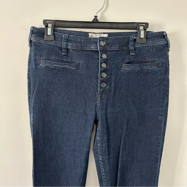 Free People Kaye Button Fly Mid Rise Flare Dark Wash Denim Jeans 28 - Image 4