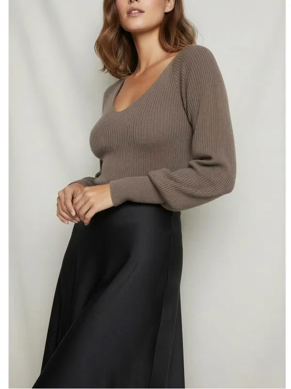REFORMATION Hart Cashmere Sweater, Cocoa, Medium - Image 3