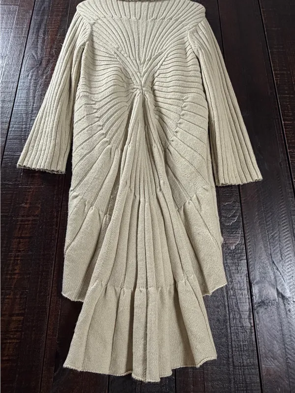 Vintage Light Beige Open-Front Duster Cardigan Sweater - Image 5