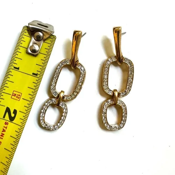 Gold tone rhinestone drop earrings - Image 7