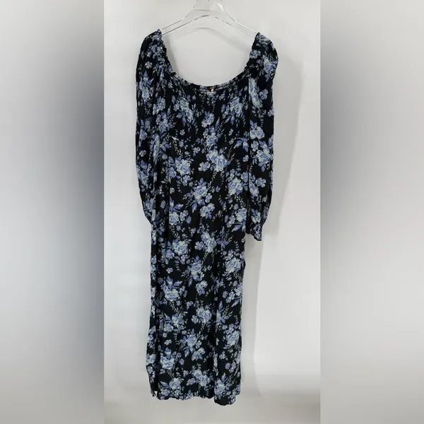 Free People Jaymes Dress Floral Printed Blue‎ Black Combo size large - Image 4