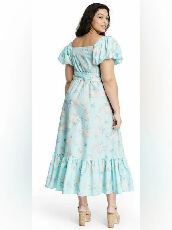 Love Shack Fancy X Target Estelle Blue Floral Puff Sleeve Midi Dress Size 8 - Image 5