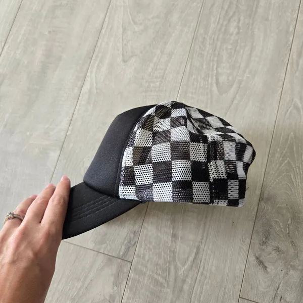 Black and White Checkered Trucker Hat - Image 8