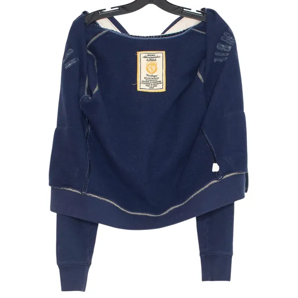 Abercrombie Full Zip Hoodie Jacket Y2K Spell Out Varsity Logo Preppy Navy Blue L - Image 3