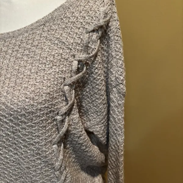 American‎ Eagle Knit Sweater Women's Small Beige Side Lace-Up Textured - Image 4