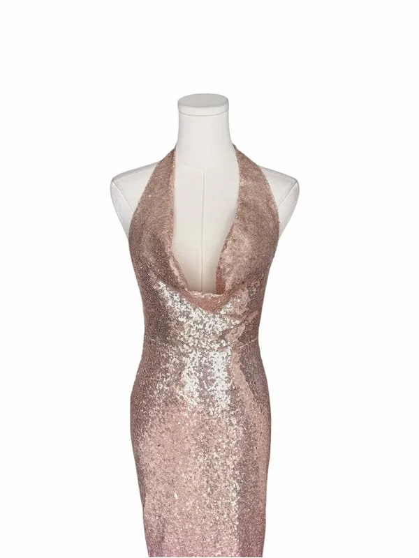 Hello Molly - NWT Diamond Entrance Pink Gold Sequin Halter Maxi Dress Size S - Image 4