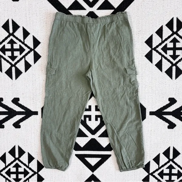 Aerie Linen Blend Paperbag Waist Cargo Joggers in Army Green Small - Image 10