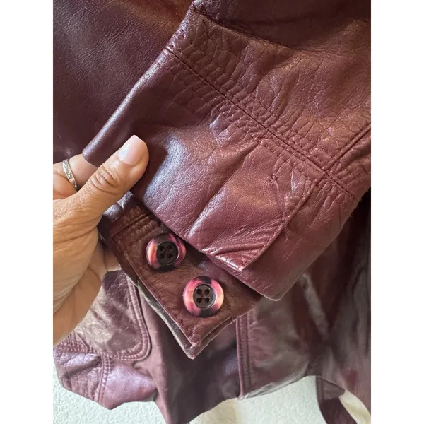 Vtg‎ Etienne Aigner Leather retro Jacket Sz 14 Burgundy Belted Button Front - Image 11