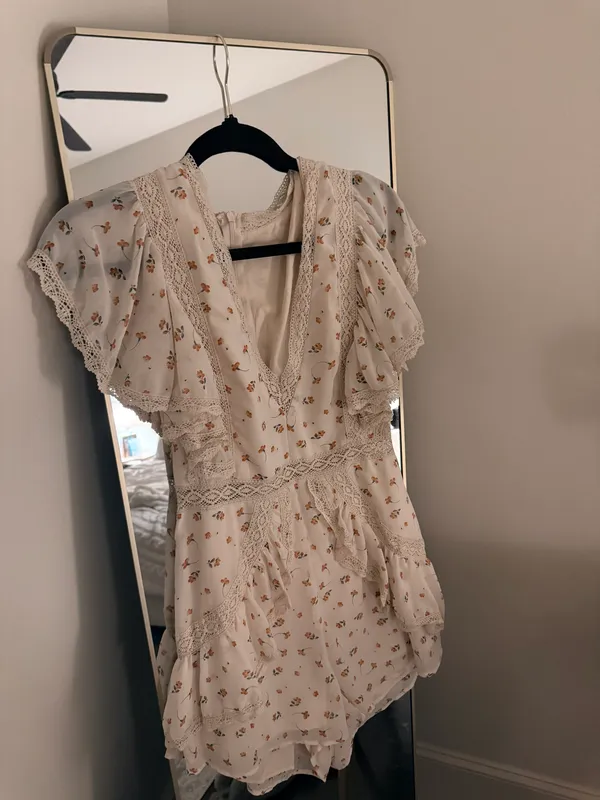 Here Comes the Sun Boutique Cream & Floral Lace Romper - Image 3