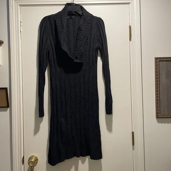 𝅺Alfani Silk Angora Knit Long Sleeve Sweater Dress Shawl Collar Size L - Image 6