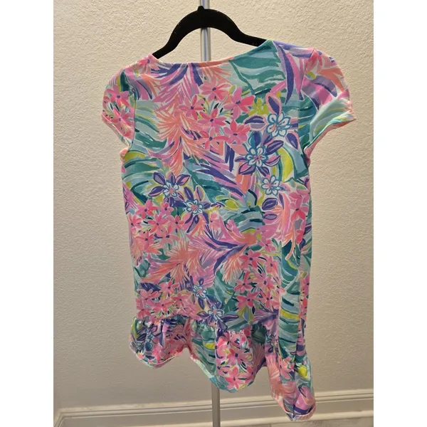 Lilly Pulitzer Girls XL 12-14 Tropical Floral Zip Front Swim Coverup Dress Pink - Image 6