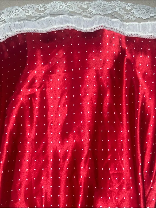 Red Satin dress White lace Trim Chemise slip dress size Medium Lace polkadot - Image 4