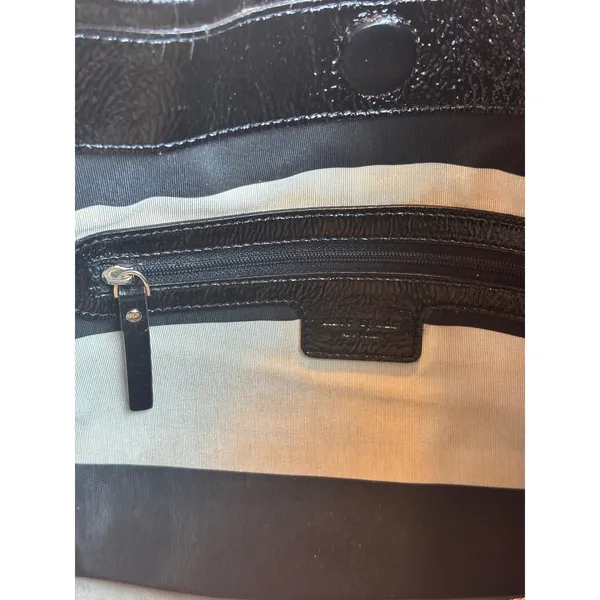 Kate Spade Black Crinkled Patent Leather Hobo Bag‎ Shoulder Bag Stripe Lining - Image 8