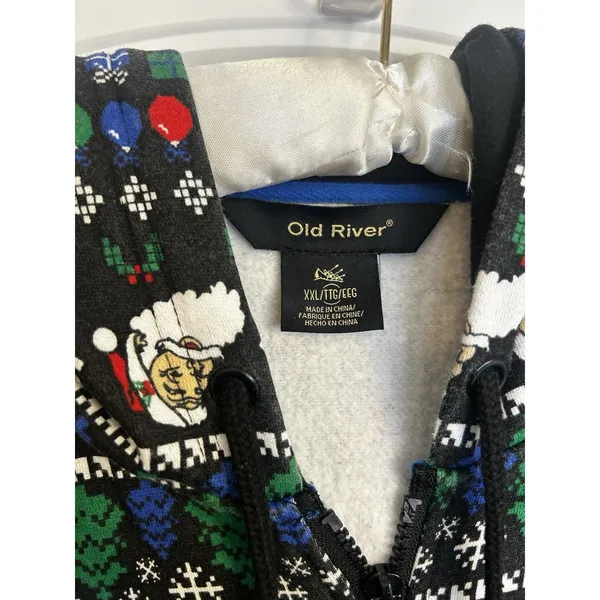 Old River Christmas Santa Fair Isle Sherpa Lined Zip Hoodie Jacket XXL Cozy Warm - Image 4
