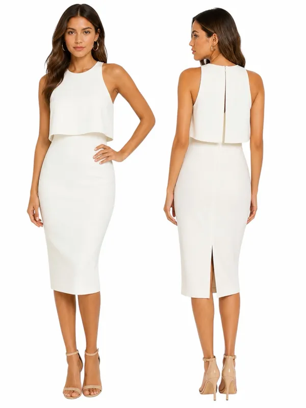 Likely Shayna Ruffle Overlay Cocktail Dress Knee Length White Size 10 - Image 2