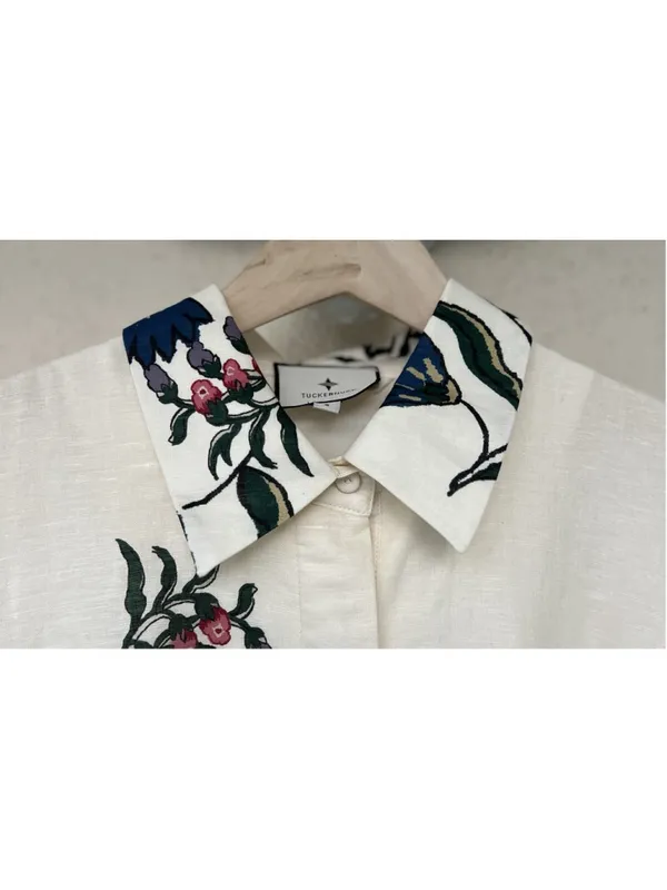 Tuckernuck Belle Bouquet Cotton Linen Therese Puff Sleeve Dress S Belted Garden - Image 6