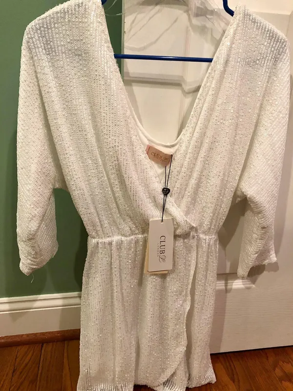ASOS White Sequin Plunge Wrap Dress - Image 3