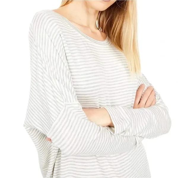 Eberjey Sadie Stripes Pajama Top ONLY Slouchy Lounge Gray/White‎ Size M NWT - Image 3