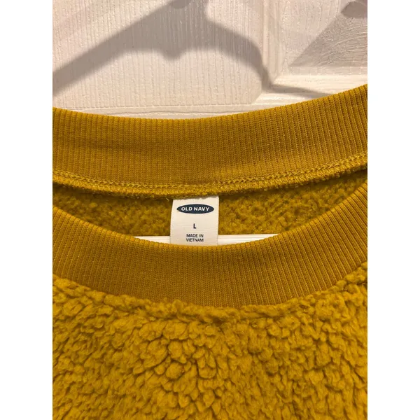 Old Navy Womens Mustard Yellow Sherpa Teddy Fleece‎ Pullover Sweatshirt Large - Image 2