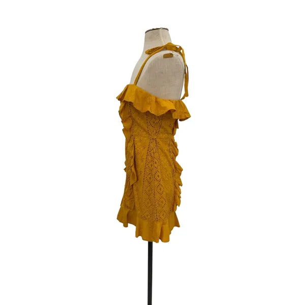 Majorelle Mara Eyelet Ruffle Mini Dress Mustard Yellow Tie Strap Size‎ Small - Image 6