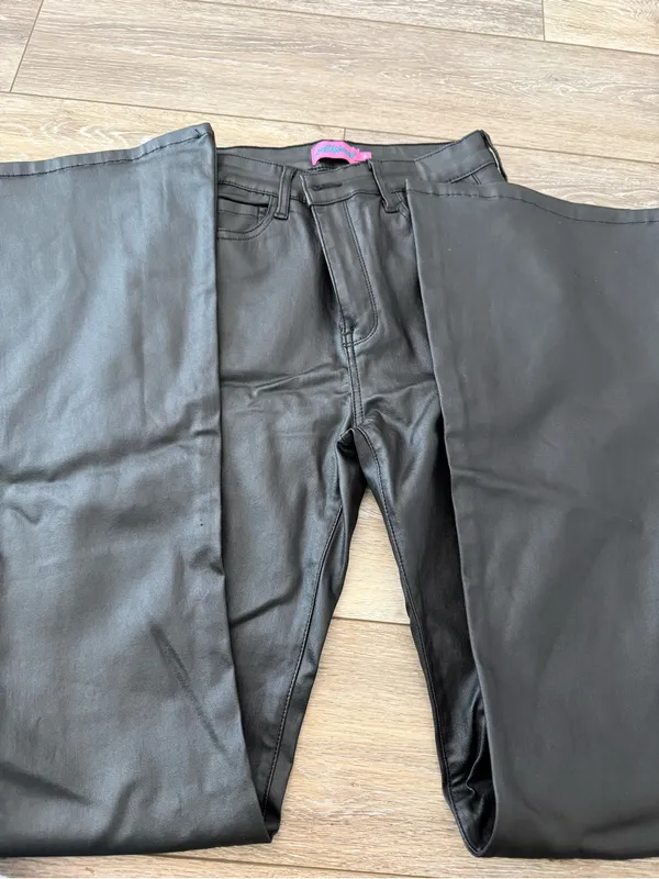 Edikted Faux Black Leather Flare Pants - Image 6
