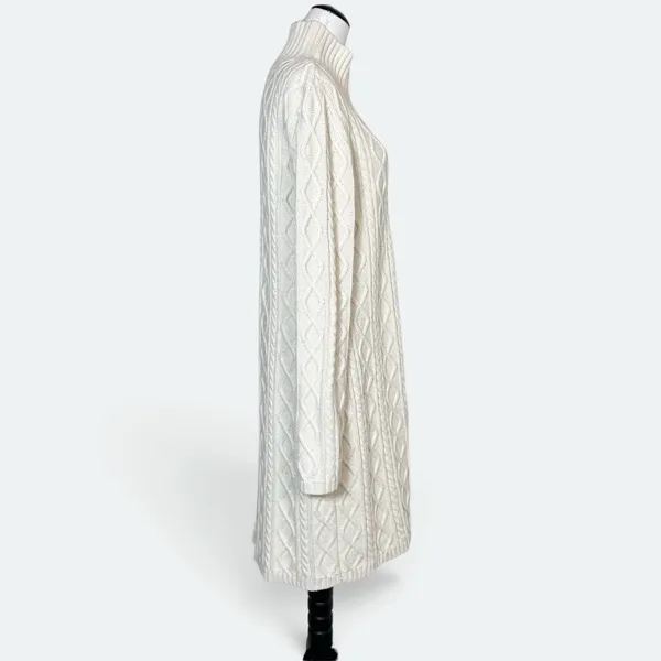 Vintage Cable Knit Longline Cardigan Jacket XL Wool Blend Zip Cottagecore Y2K - Image 6