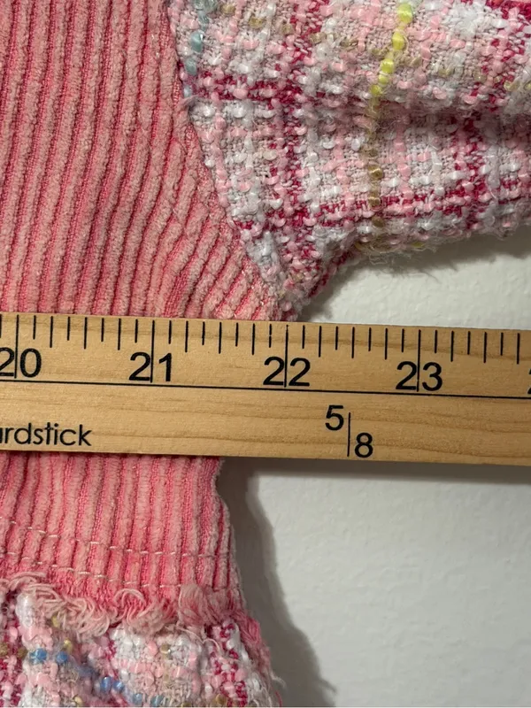POL Pink Tweed Shirt Jacket Size Medium Shacket Patchwork Boho - Image 9