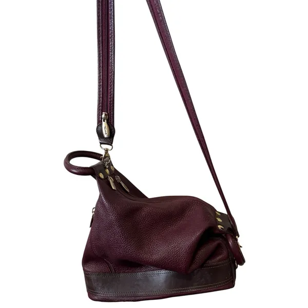 Valentina Italian Leather Burgundy Asymmetrical Crossbody Handbag Bag Purse Hobo - Image 2