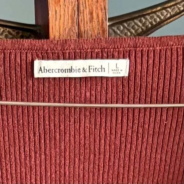 Abercrombie & Fitch Ribbed Corset Scoopneck Sweater Rust Brown Size L - Image 7