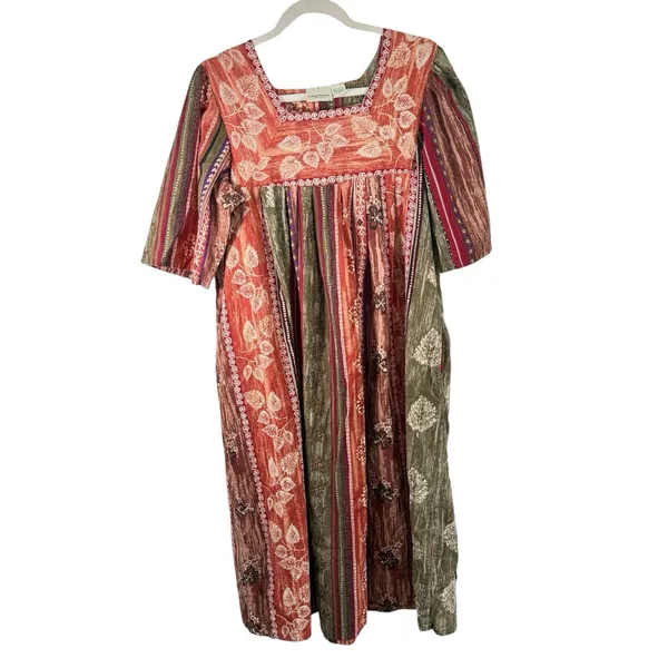 The Vermont Country Store 100% Cotton Floral Striped Muumuu House Dress Large - Image 2