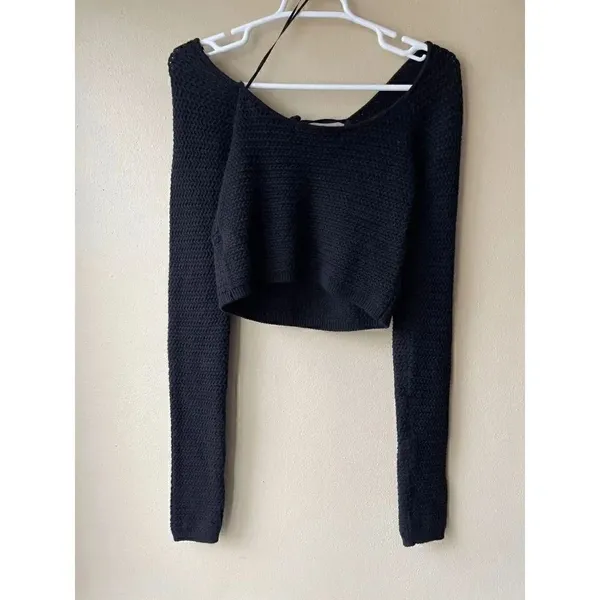 Free People Beach Black Knit Crop Long Sleeve Women's Size Small - Image 2