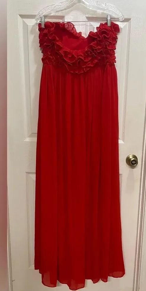 NWT Revolve Lovers & Friends Red Maxi Gown Size Large Ruffled Top Leg Split - Image 3