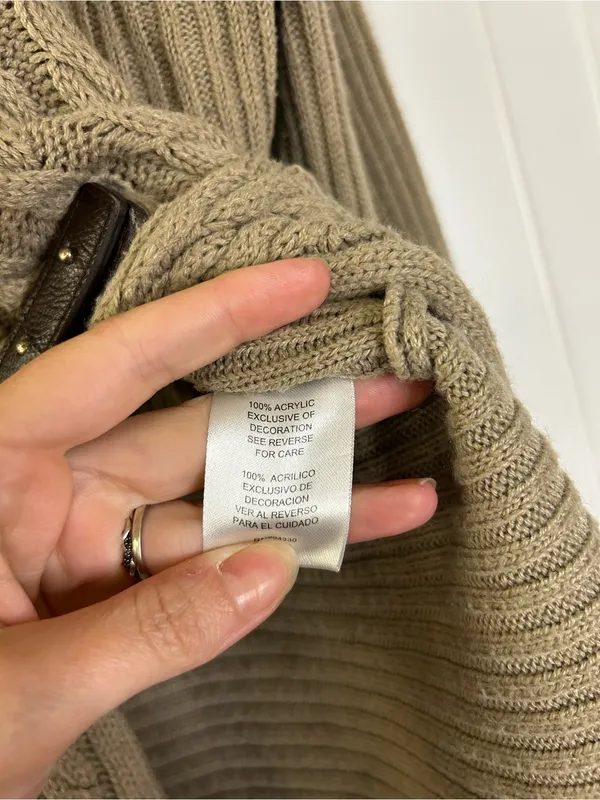 Women’s Taupe Cable Knit Open Cardigan with Buckle Closure Size XL - Image 4