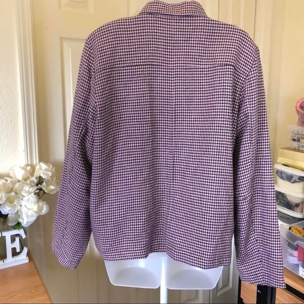 Vintage Purple checkered plaid gingham houndstooth button-up blazer jacket preppy old money retro jacket #coquette #twee Size L, measurements in pics - Image 3